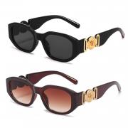 BUTABY Rectangle Sunglasses for Women Retro Driving Glasses 90s Vintage Fashion Irregular Frame UV400 Protection Black & Brown